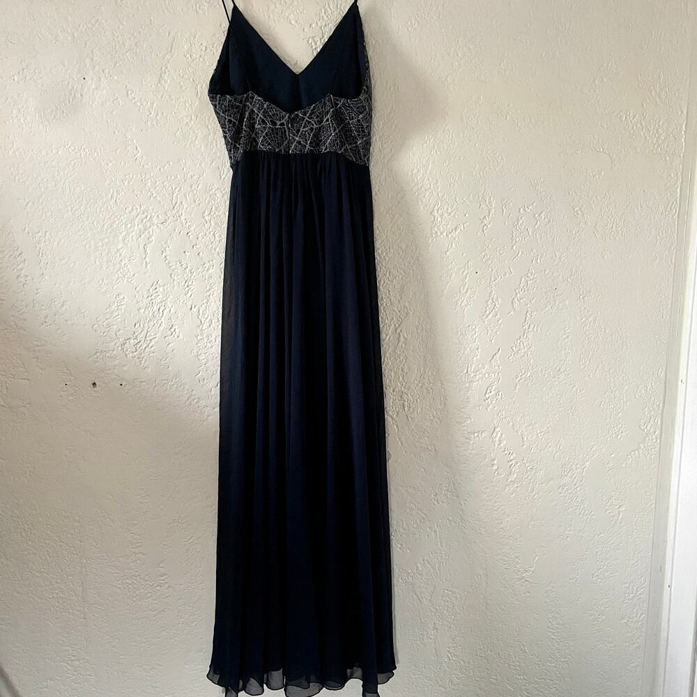 Badgley Mischka Navy Blue Ballerina Gown Long Maxi Dress Sleeveless Sz 6 - Picture 6 of 10